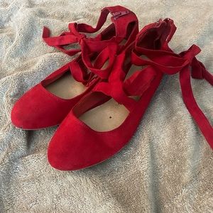 Red ballerina lace up flats size 10w lightly worn